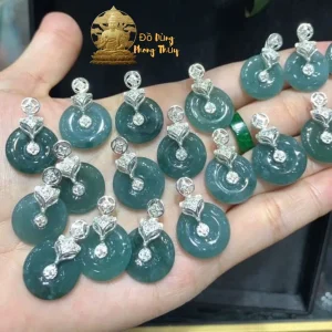Mặt dây chuyền đồng điếu lam ngọc bọc bạc hình hồ ly